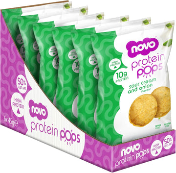 Novo Nutrition | Protein Pops | Healthy Savoury Snack With High Protein, Low Sugar And High Fibre | Pack Of 6 X 45G (Sour Cream And Onion)