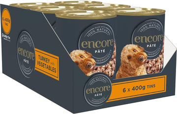 Encore Natural and Complete Wet Dog Food, Turkey with Vegetables 400 g Pate Tins (Pack of 6)