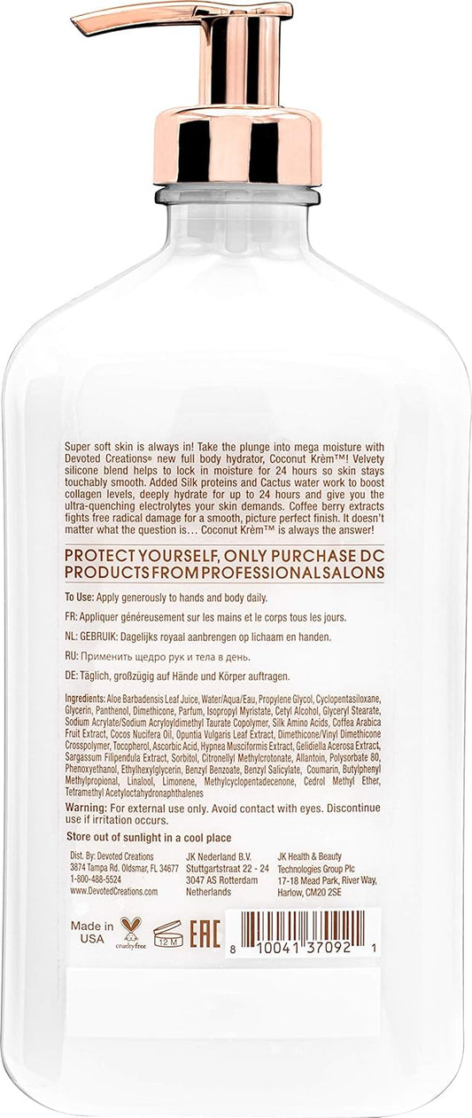 Devoted Creations Coconut Krém Moisturizer - Coconut Infused Silicone Moisturizer With Silk Proteins & Cactus Water For Ultra Rich 24 Hour Hydration 18.25 Oz. : Beauty & Personal Care