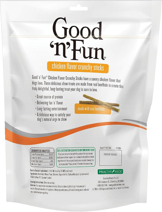 Good 'N' Fun Crunchy Rawhide Sticks Dog Chews, Chicken Flavor Dog Treats 20 Count