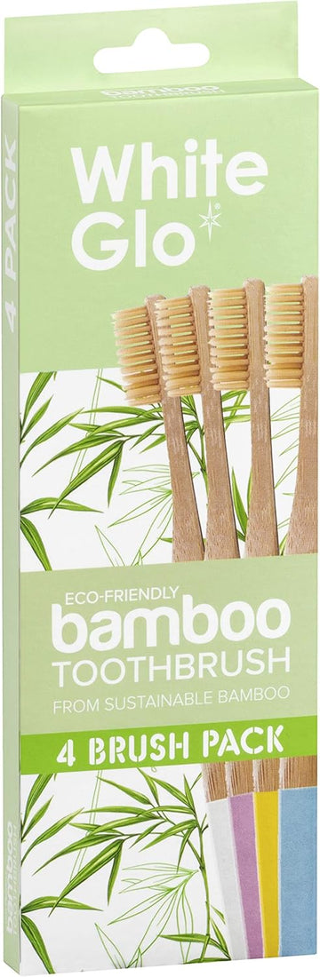White Glo Eco Friendly Sustainably Sourced Bamboo Toothbrush, Premium Deep Cleaning Bpa Free Soft Bristles For A Healthier Teeth & Gums & Whiter Smile, Environmentally Friendly & Biodegradable - 4 Pk