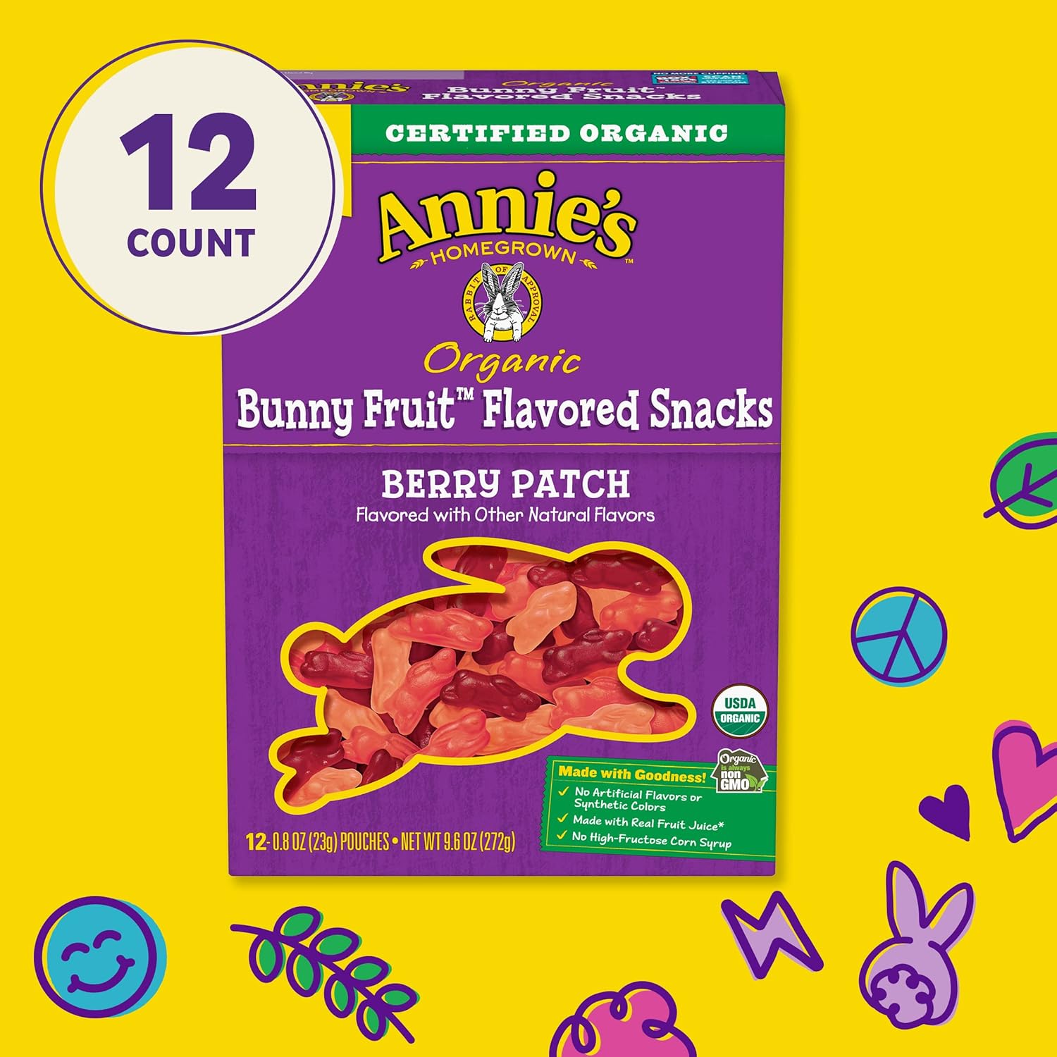 Annie'S Organic Berry Patch Bunny Fruit Snacks, Gluten Free, 12 Pouches, 9.6 Oz