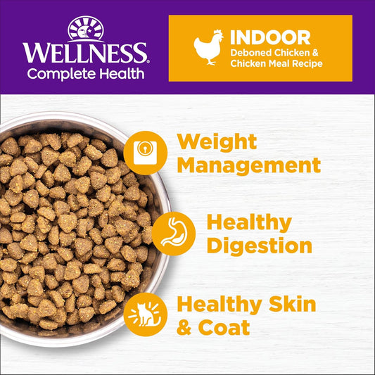 Wellness Complete Health Natural Dry Cat Food With Wholesome Grains, Made In Usa With Real Meat (Adult Cat, Indoor Chicken Recipe, 5-Pound Bag)