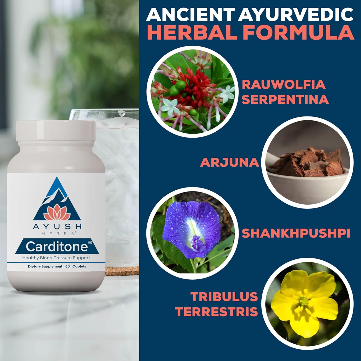 Ayush Herbs Carditone - Natural Heart Health Supplement For Women & Men, Bp Formula, Holistic Heart Support With Rauwolfia, Arjuna, Calcium, And Magnesium - 60 Vegetarian Caplets (1 Count) : Health & Household