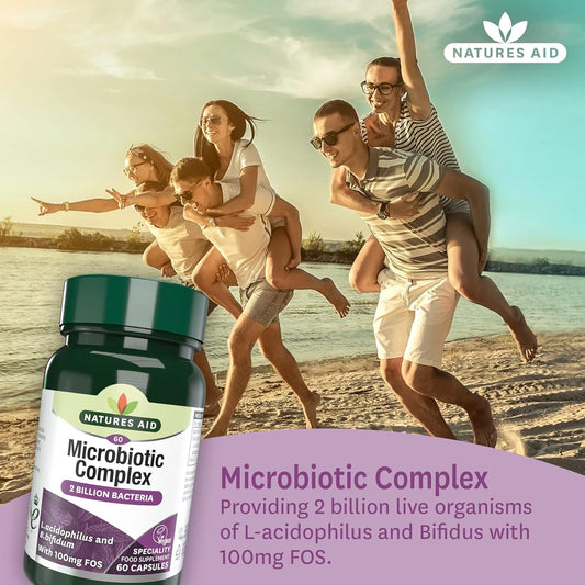 Natures Aid Microbiotic Complex – Digestive Friendly Bacteria Supplement Gut Health Support – High Strength Lactobacillus Acidophilus – Vegan, Vegetarian, Non-Gmo, Gluten Free - 60 Capsules