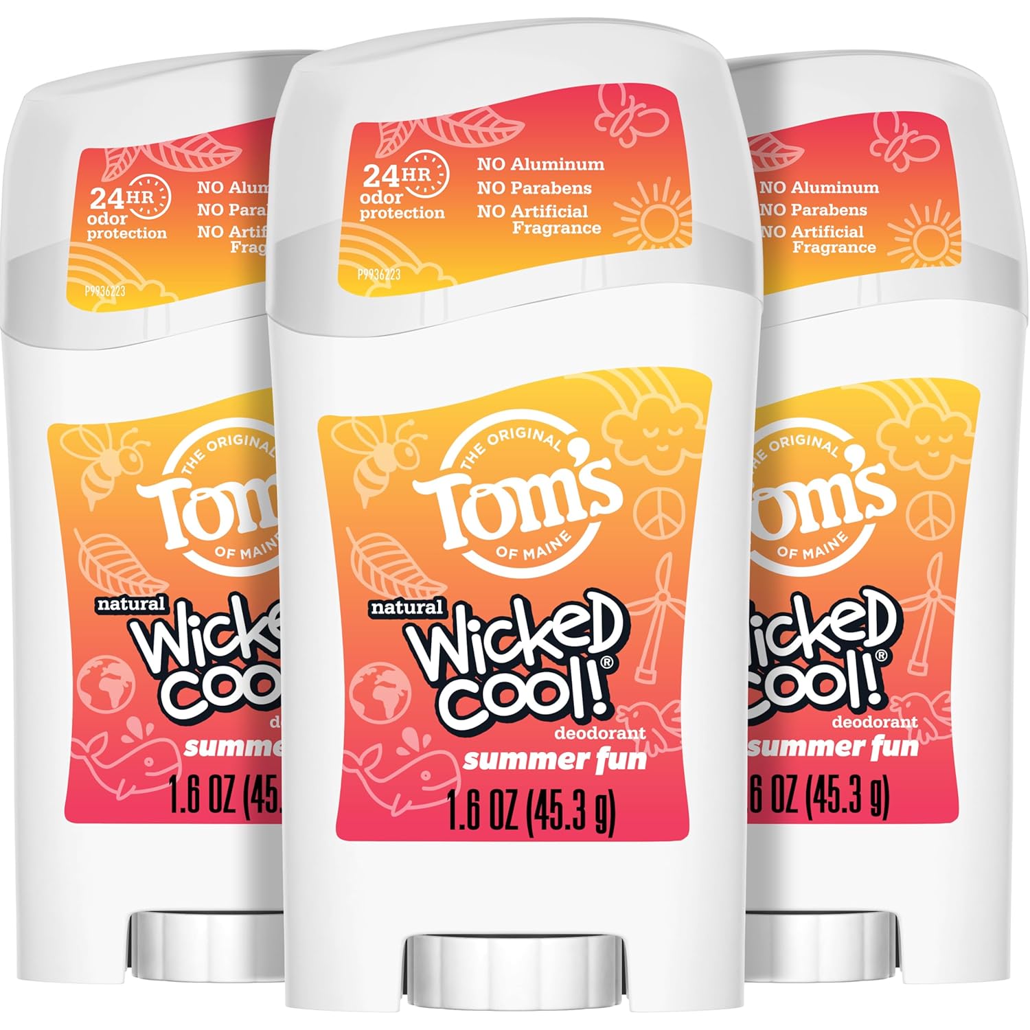 Tom'S Of Maine Aluminum-Free Wicked Cool! Natural Deodorant For Kids, Summer Fun, 1.6 Oz. (Pack Of 3) (Packaging May Vary)