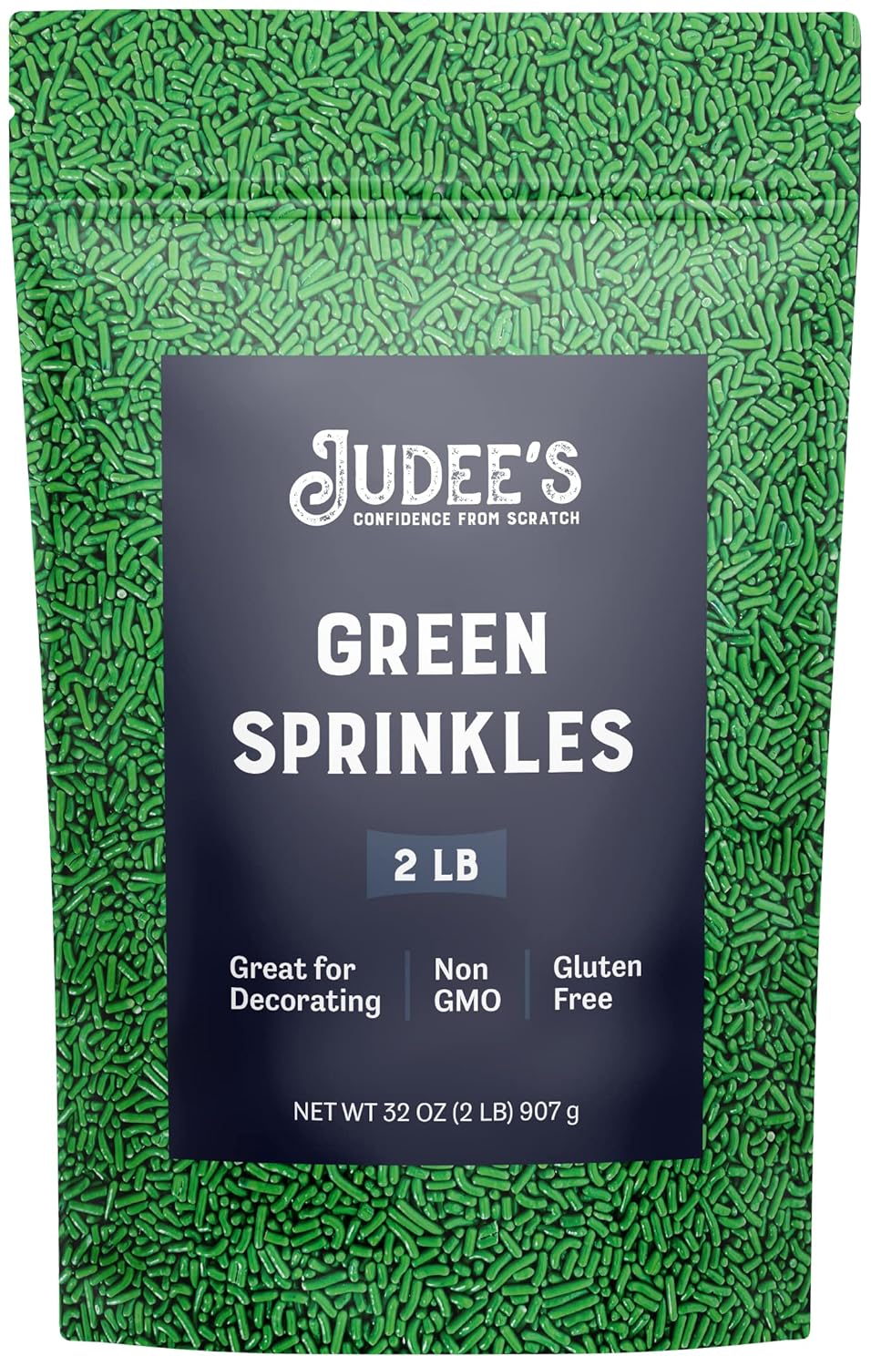 Judee's Green Sprinkles 2 lb - Gluten-Free and Nut-Free - Brighten Up Your Baked Goods - Great for Cookie and Cake Decoration - Use for Baking and as Dessert and Ice Cream Toppings