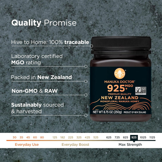 Manuka Doctor - Mgo 925+ Manuka Honey Monofloral, 100% Pure New Zealand Honey. Certified. Guaranteed. Raw. Non-Gmo (8.75 Oz)