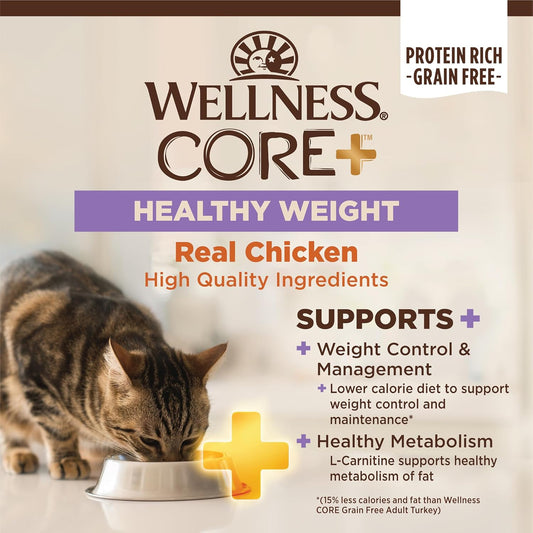 Wellness Core+ Healthy Weight Grain Free High Protein Adult Dry Cat Food, Chicken And Chicken Meal Recipe, 4.75 Pound Bag