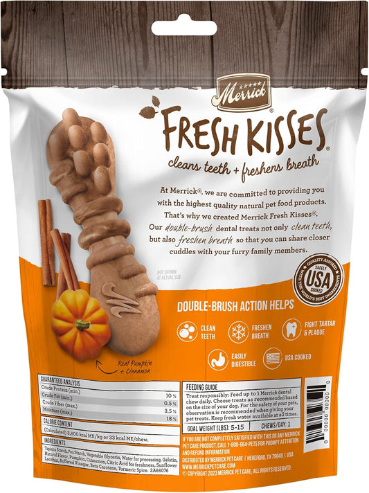 Merrick Fresh Kisses Natural Dental Chews, Treats Infused With Pumpkin And Cinnamon For Tiny Dogs 5-15 Lbs - 9 Oz. Pouch