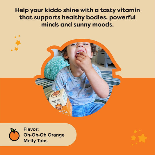 Renzo's Bright & Brainy Vitamin B6 - Dissolving Kids Vitamin B6-60 Sugar-Free Melty Tabs, Oh Oh Oh Orange Flavored
