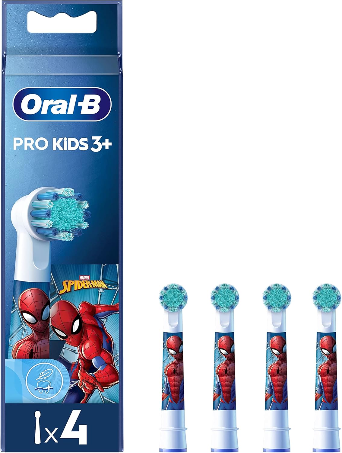 Oral-B Pro Kids Electric Toothbrush Head, With Spiderman Characters, Extra Soft Bristles, For Ages 3+, Pack Of 4 Toothbrush Heads, White