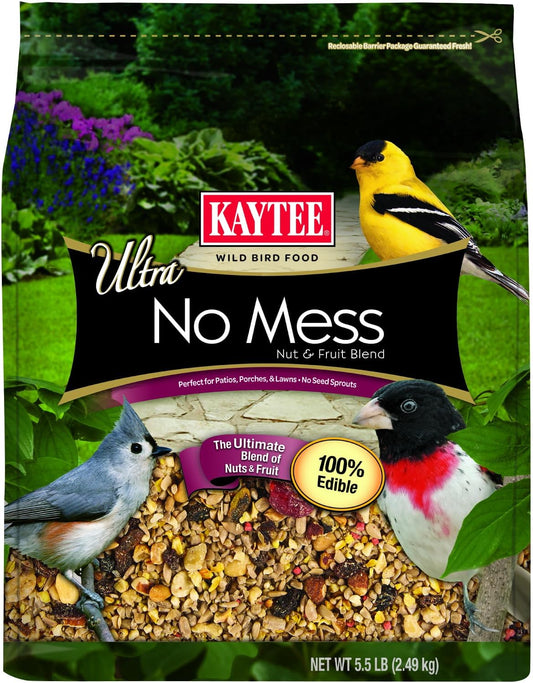 Kaytee Wild Bird Ultra No Mess Nut & Fruit Food Seed Blend For Blue Jays, Woodpeckers, Juncos, Cardinals, Grosbeaks, Sparrows, And Finches, 5.5 Pound