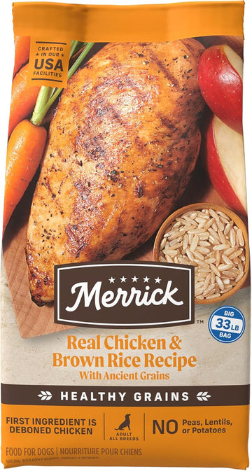 Merrick Healthy Grains Premium Adult Dry Dog Food, Wholesome And Natural Kibble With Chicken And Brown Rice - 33.0 Lb. Bag