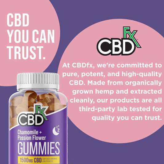Cbdfx 1500Mg High Strength Vegan Sleep Cbd Gummies, 10Mg Each Of Chamomile, Passionflower And Lemon Balm /25Mg Cbd Per Gummy 60X Bottle (30 Days)
