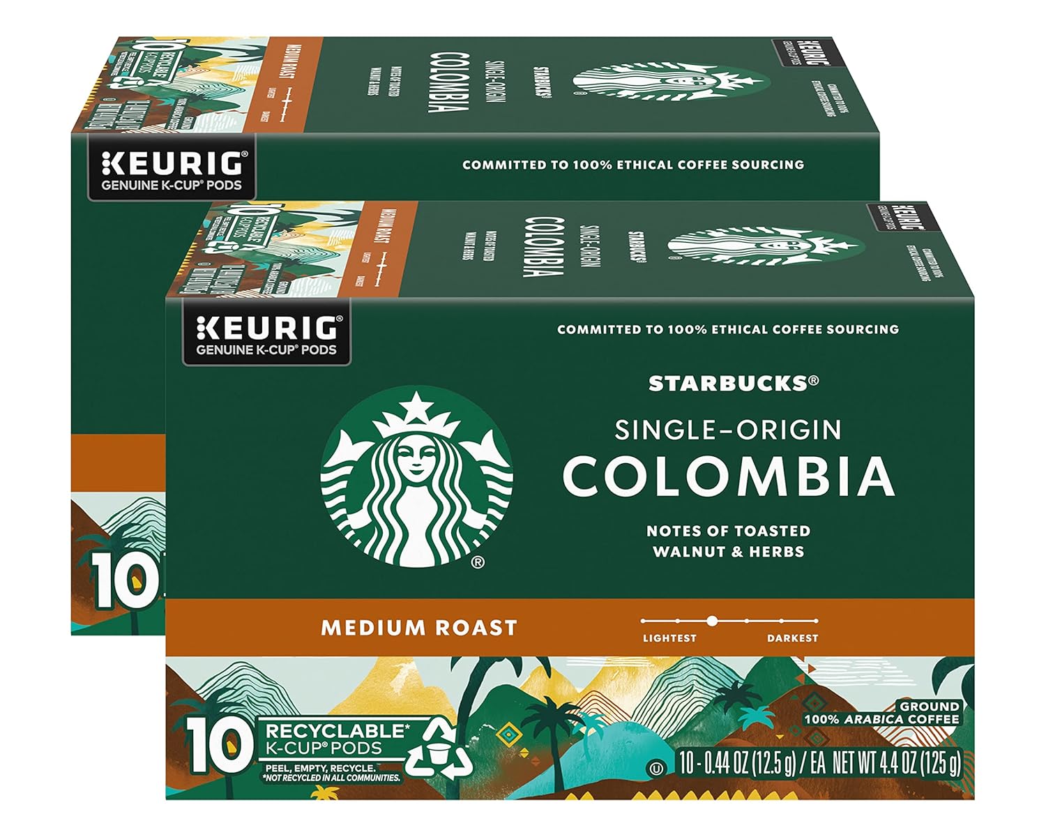 Starbucks Coffee K-Cup Pods, Single-Origin Colombia Coffee, Medium Roast, 100% Arabica Coffee, Keurig Genuine K-Cup Pods, 10 Ct K-Cups/Box (Pack Of 2 Boxes)