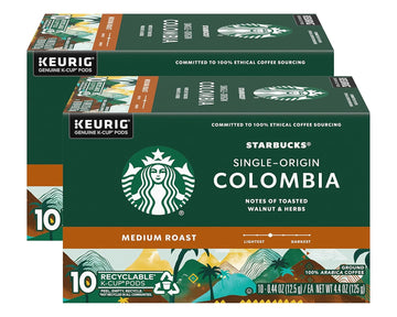 Starbucks Coffee K-Cup Pods, Single-Origin Colombia Coffee, Medium Roast, 100% Arabica Coffee, Keurig Genuine K-Cup Pods, 10 Ct K-Cups/Box (Pack Of 2 Boxes)