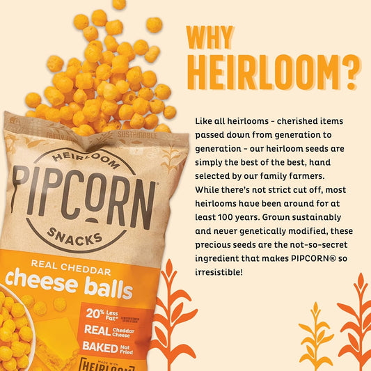 Heirloom Cheddar Cheese Balls By Pipcorn - 4.5Oz - Organic Cheese, No Artificial Anything, Non-Gmo Heirloom Corn, No Preservatives, Gluten Free