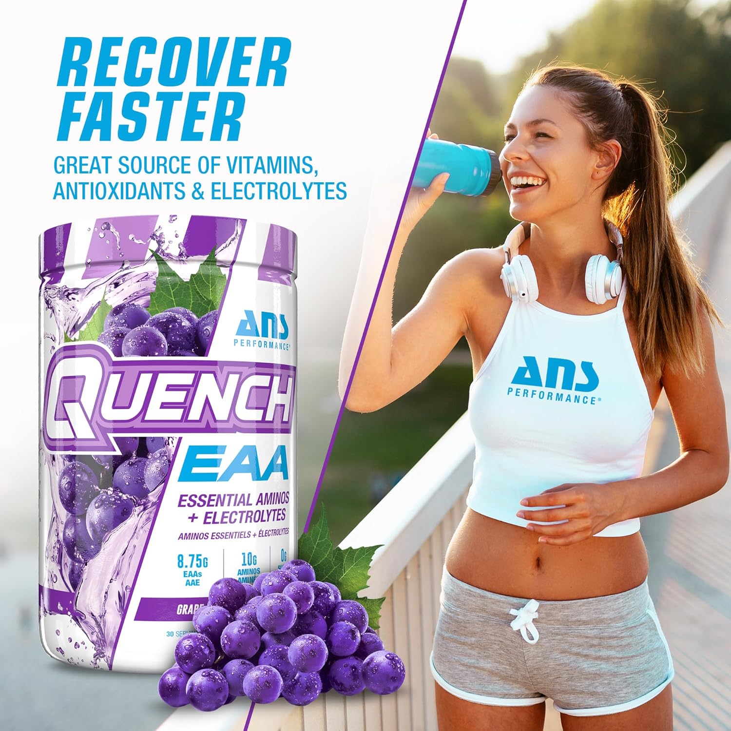 Quench Eaa Aminos + Electrolytes - Complete Blend Of 9 Eaas - 10G Total Amino Acids - Vitamins, Antioxidants, Electrolytes - Zero Sugar, Carbs, Calories (Lemon Iced Tea) : Health & Household