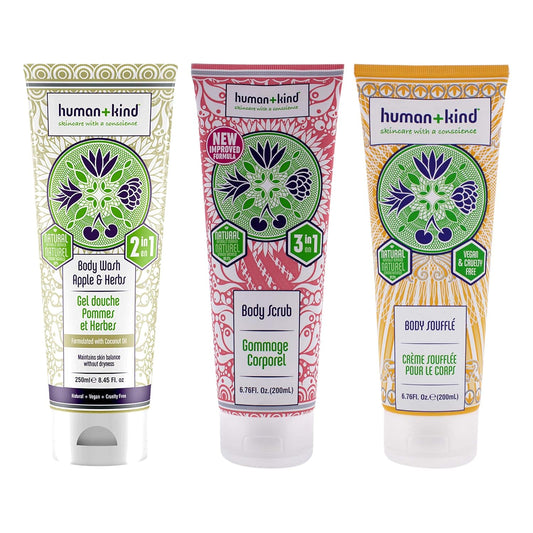 Body Wash - Apple And Herbs And Scrub And Souffle Cream Kit By Human+Kind For Unisex - 3 Pc Kit 8.45 Oz Body Wash, 6.76 Oz Scrub, 6.76 Oz Body Cream : Beauty & Personal Care