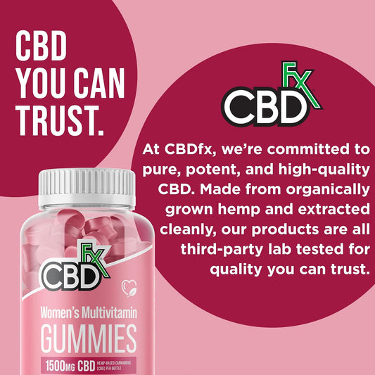 CBDfx 1500mg CBD High Strength Women's Multivitamin Vegan Gummies, Vitamin A, C, D3, E, B6, B12, Biotin, Calcium and Zinc 60x Bottle (30 Days)