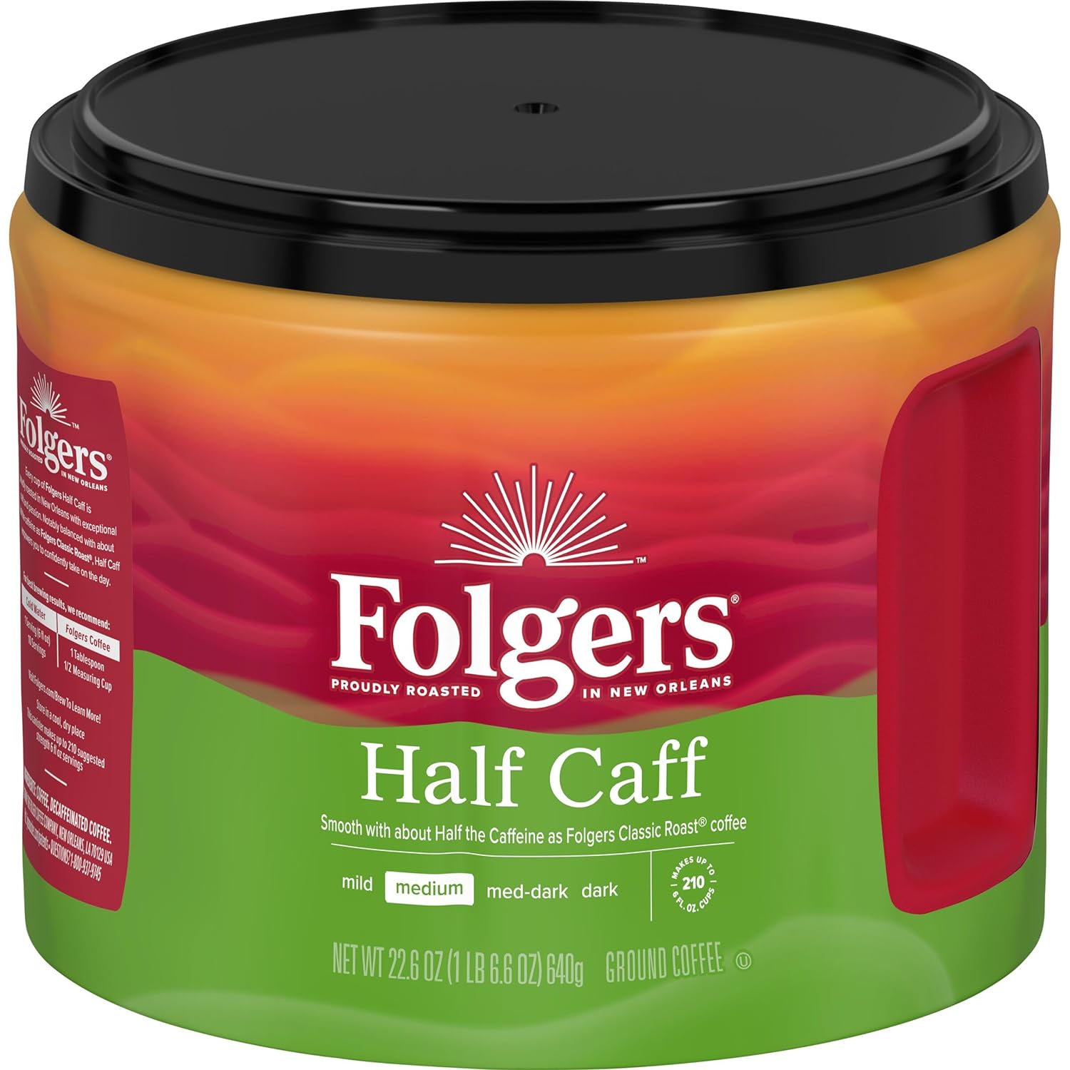 Folgers Half-Caff Medium Roast Ground Coffee, 22.6 Ounce (Pack of 6)
