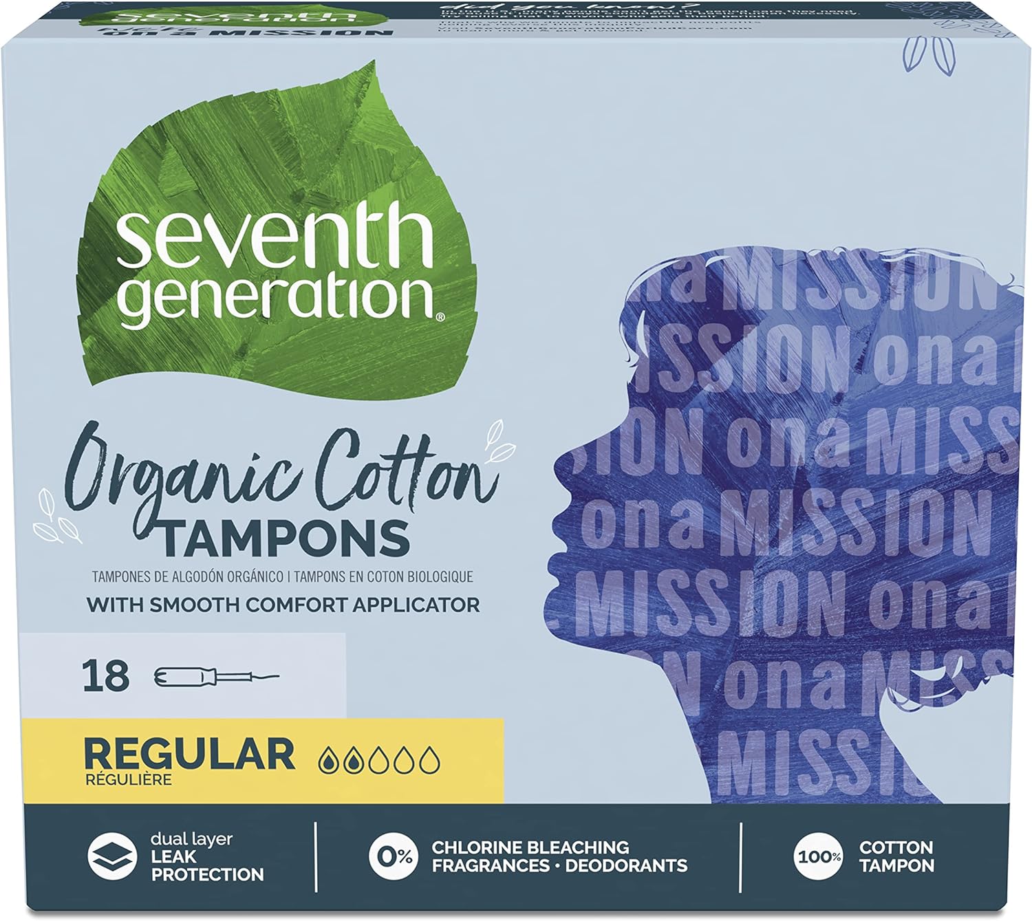 Seventh Generation Organic Cotton Tampons with Comfort Applicator Regular Absorbency 18 count, Pack of 2