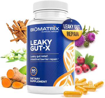 Biomatrix Leaky Gut Repair Supplement, Ibs Relief, L-Glutamine, Quercetin, Cat'S Claw, Msm, Hawthorn Leaf, Digestive Support For Men And Women, 1-Month Supply | 90 Veggie Caps