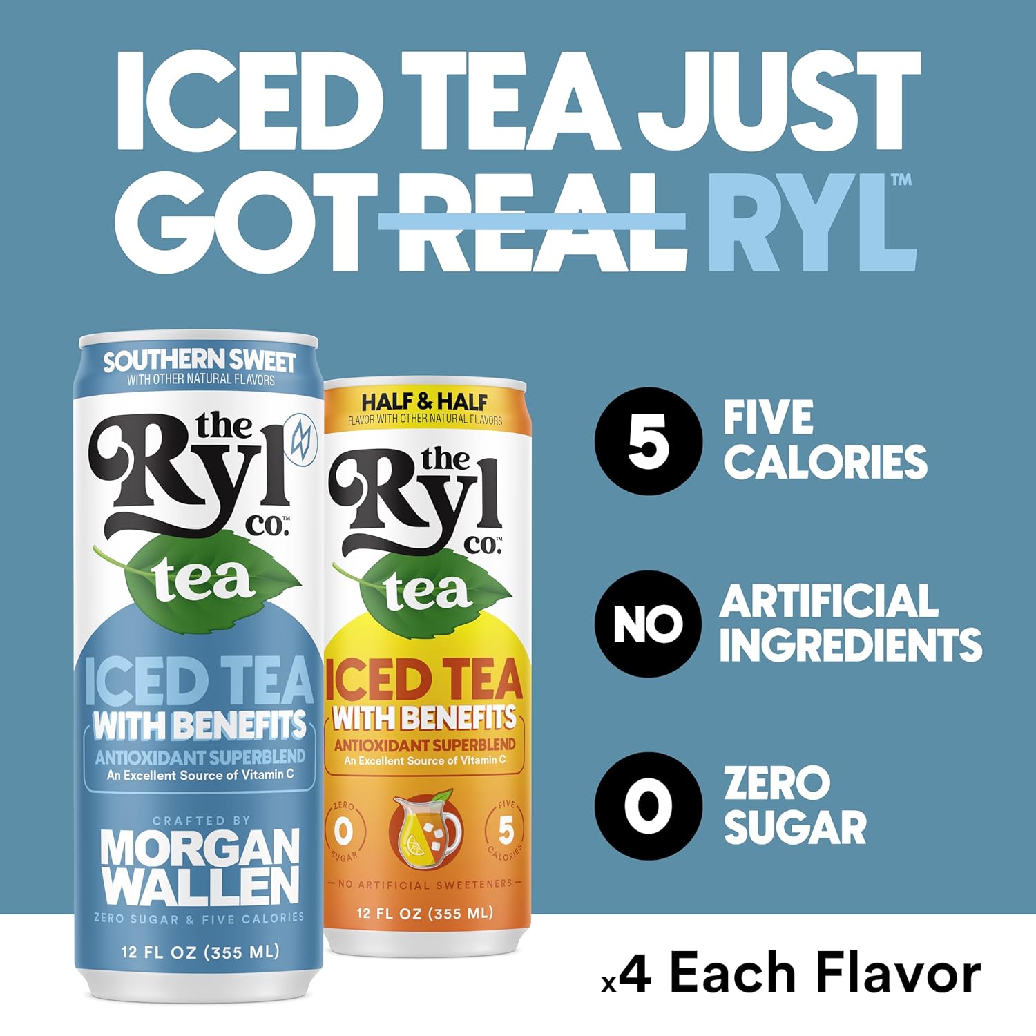 Ryl Iced Tea, Variety Indulgence Pack, Sweet Tea And Half N' Half, 12.0 Fl Oz (8-Pack)
