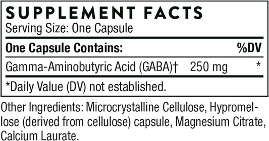 THORNE PharmaGABA-250 - GABA Supplement - 250 mg Natural Source Gamma-Aminobutyric Acid - Promotes a Calm, Relaxed, Focused State of Mind - 60 Capsules
