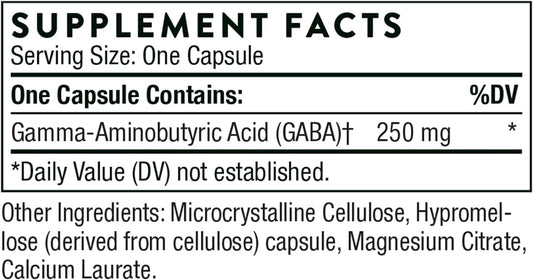 Thorne PharmaGABA-250 - GABA Supplement - 250 mg Natural Source Gamma-Aminobutyric Acid - Promotes a Calm, Relaxed, Focused State of Mind - 60 Capsules