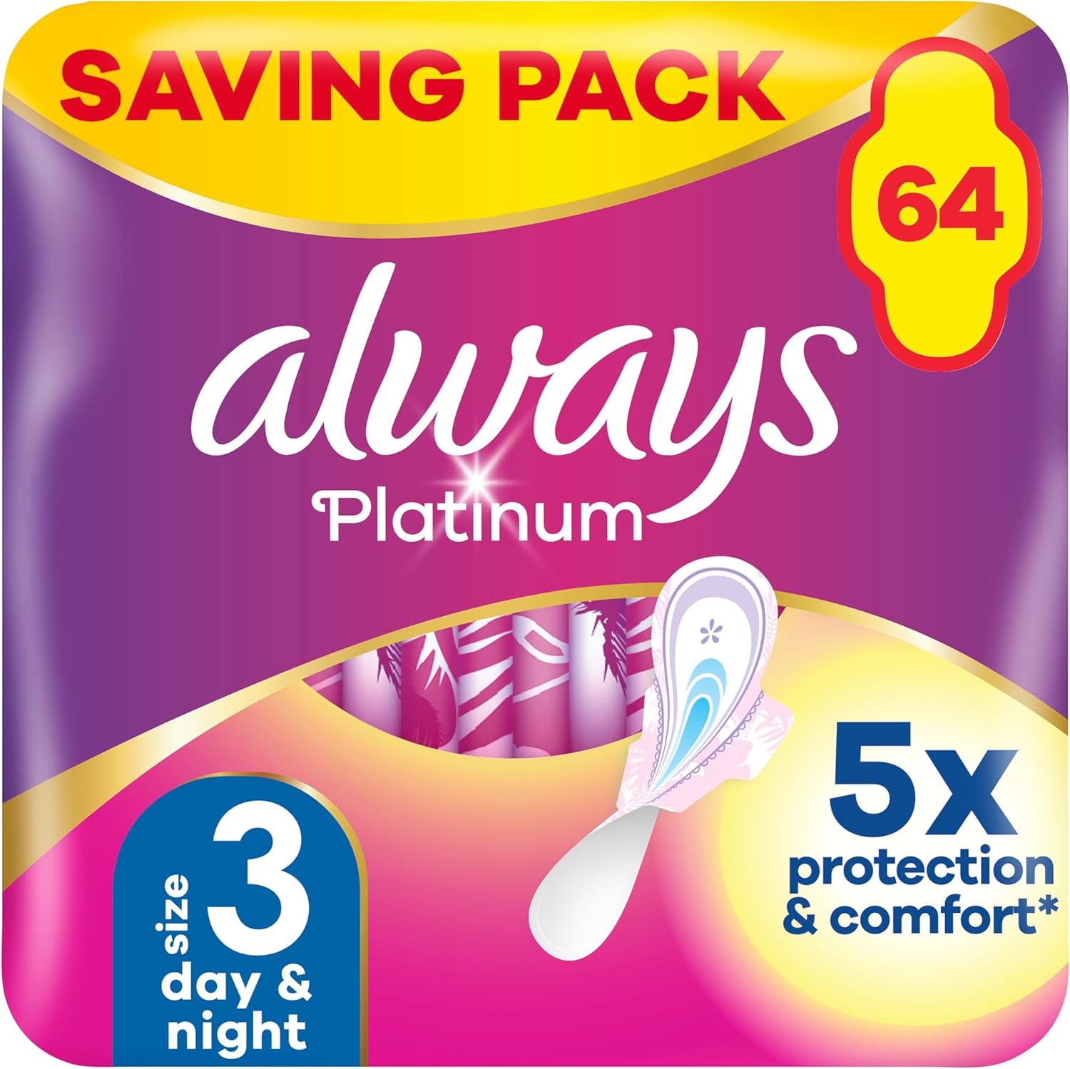 Always Platinum Night (Size 3) Wings 16 Pads X 4
