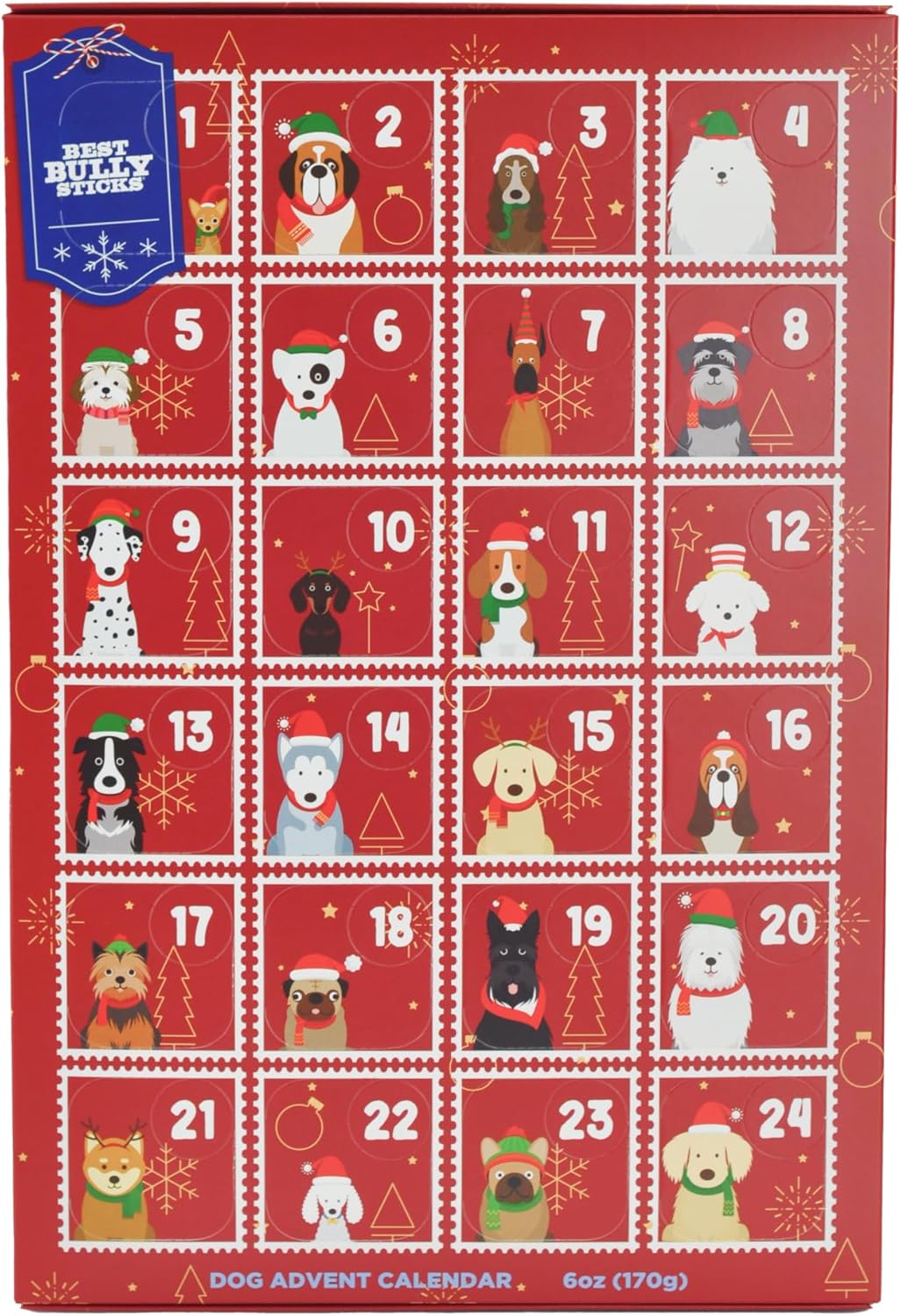 Best Bully Sticks 2024 Dog Advent Calendar With Dog Treats - 24 Days Of Joy - All-Natural Chicken & Beef Treats & Chews - Healthy Dog Treats In Holiday Dog Gift Box For Pets