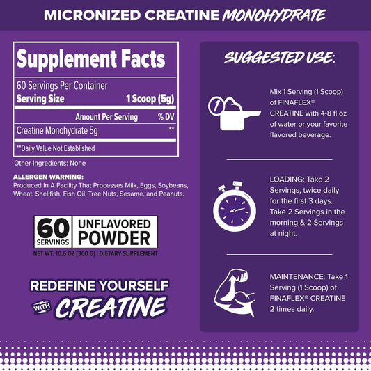 Finaflex Pure Creatine, Unflavored - 10.6 Oz - Promotes Muscular Strength, Size & Performance - 100% Pure, Micronized Creatine Monohydrate - 60 Servings