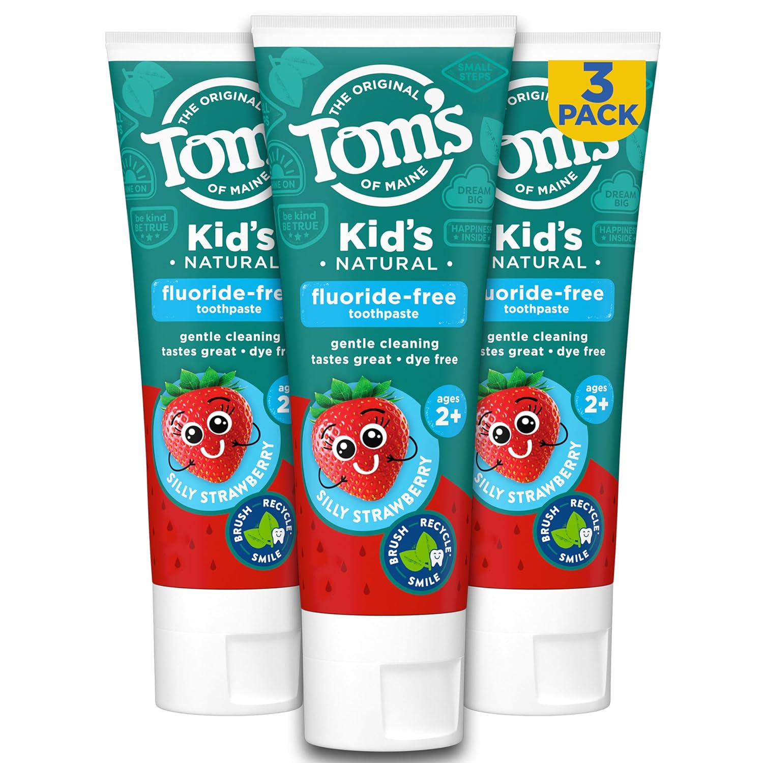 Tom'S Of Maine Fluoride Free Children'S Toothpaste, Natural Toothpaste, Dye Free, No Artificial Preservatives, Silly Strawberry, 5.1 Ounce (Pack Of 3) (Packaging May Vary)