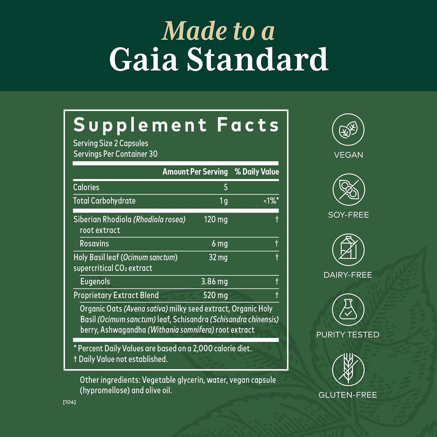Gaia PRO Daytime HPA - Adaptogen & Nervine Supplement for Stress & Adrenal Health Support - Ashwagandha, Organic Holy Basil, Oats, Rhodiola & Schisandra - 60 Vegan Liq Phyto-Capsules (30 Servings)