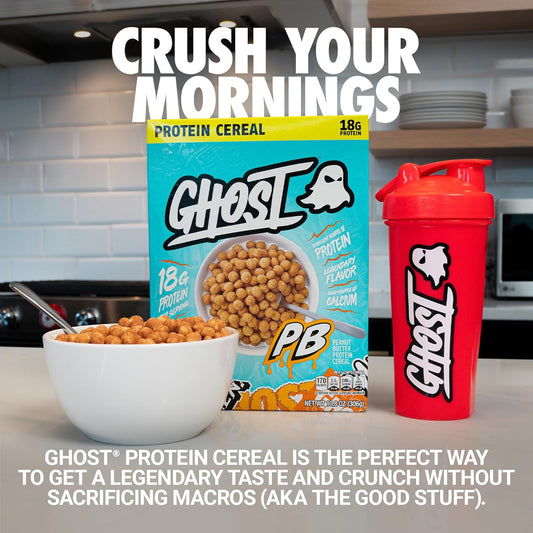 Ghost Protein Cereal, Peanut Butter Flavor (3-Pack) - Crunchy Peanut Butter Cereal Puffs - 18G Protein, Good Source Of Calcium - Breakfast Cereal & Snack - 10.8Oz Box