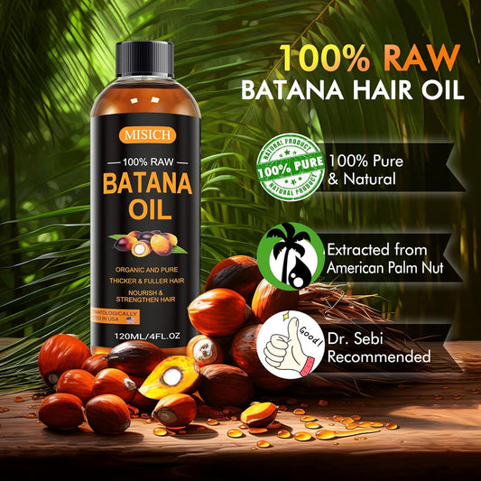 Dr Sebi Raw Batana Oil, 100% Natural Organic Hair Growth Oil For Men & Women, Sourced From Honduras, Pure, Unrefined, Enhances Thickness, Prevent Hair Loss 4 Oz