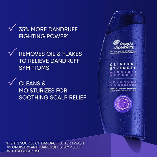 Head & Shoulders Clinical Dandruff Shampoo Twin Pack, Advanced Oil & Flake Control, Selenium Sulfide For Seborrheic Dermatitis Relief, Prescription Strength Scalp Care, Refreshing Citrus, 13.5 Oz Each