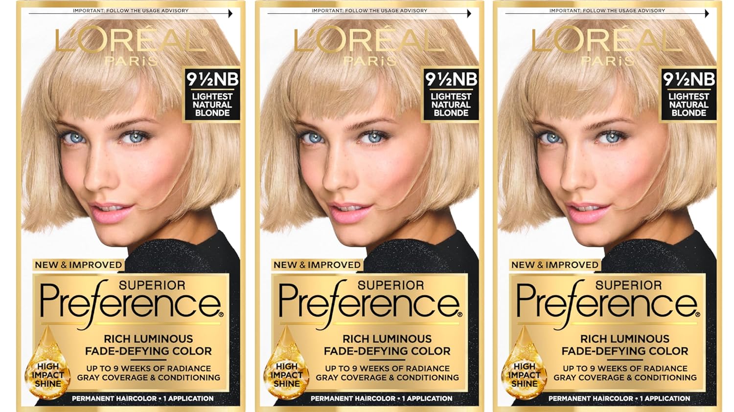 L'Oreal Paris Superior Preference Luminous Fade-Defying Permanent Hair Color, Hair Dye For Up To 9 Weeks Of Radiance, Lightest Natural Blonde 9.5Nb, 1 Hair Dye Kit (Pack Of 3)