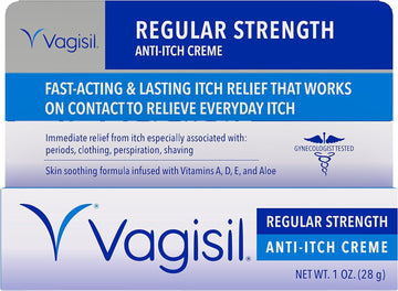 Vagisil Regular Strength Anti-Itch Feminine Cream for Women, Gynecologist Tested, Hypoallergenic, Fast-acting and Long-lasting Itch Relief, Vaginal Moisturizer Soothes and Cools, 1 oz (Pack of 1)