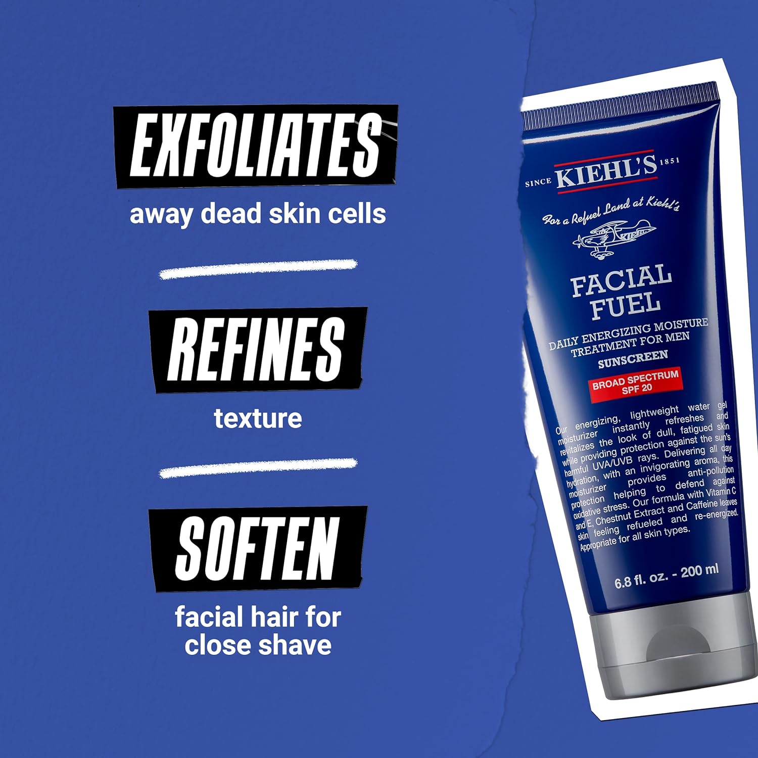 Kiehl's Facial Fuel Moisturizer with SPF 20 for Men, Energizing Face Moisturizer for Dull Skin, Non-Greasy Feel, Hydrating Lotion & Broad Spectrum Sunscreen, with Caffeine & Vitamin C - 2.5 fl oz : Beauty & Personal Care