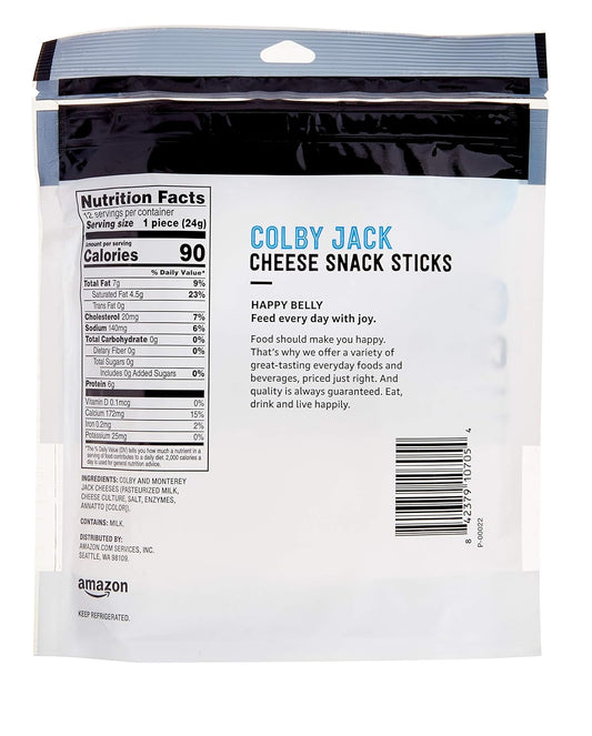 Amazon Brand - Happy Belly Colby Jack Cheese, Snack Sticks, 12 Count, 10 Ounce