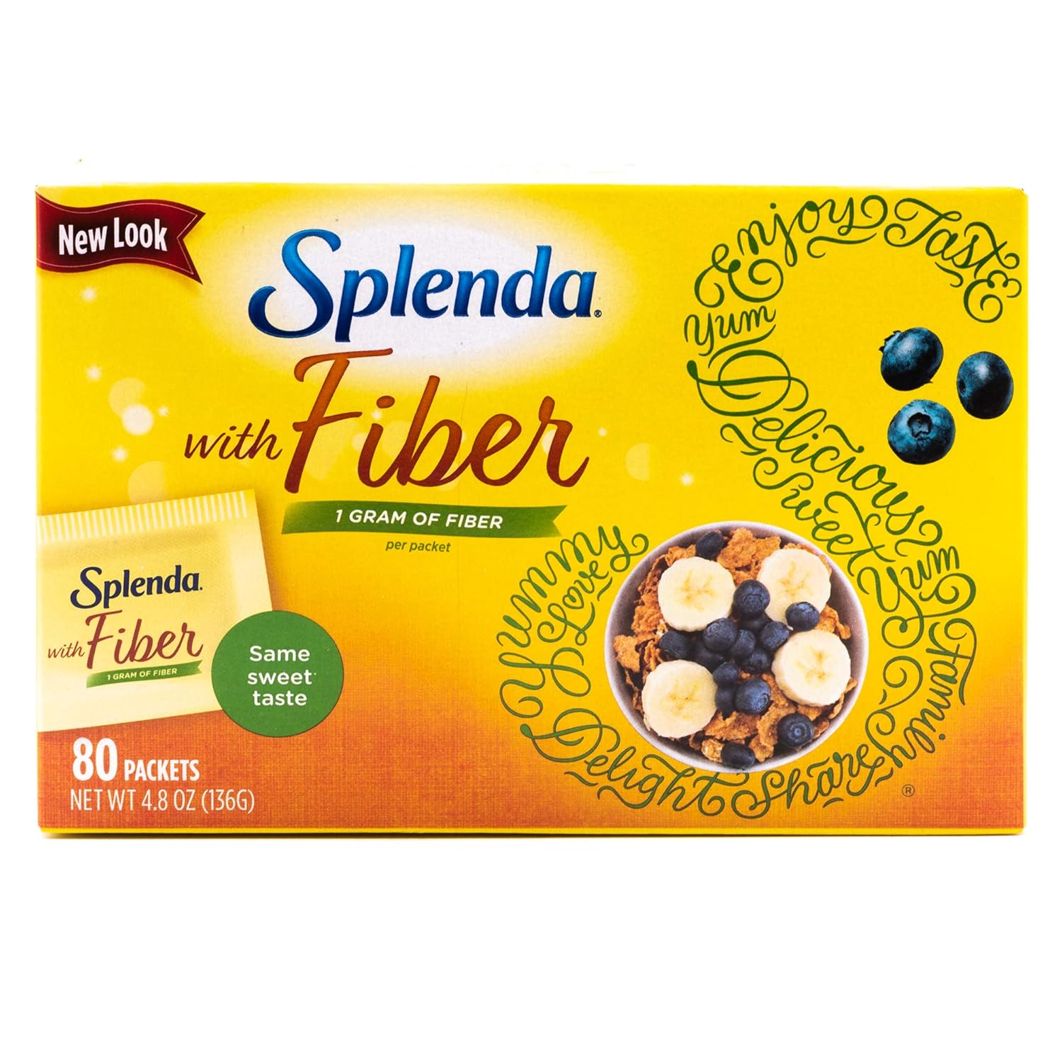 Splenda Zero Calorie Sweetener Plus Fiber, 80 Count Packets (Pack Of 4)