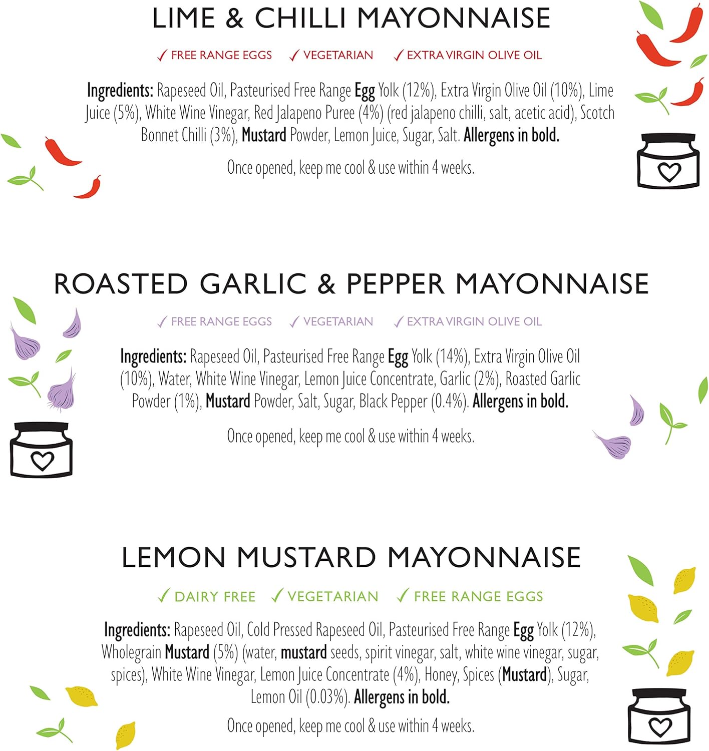 Lucy’s Dressings – Flavoured Mayonnaise Bundle; Lime & Chilli, Roasted Garlic & Pepper and Lemon Mustard – 3 x 240g : Amazon.co.uk: Grocery