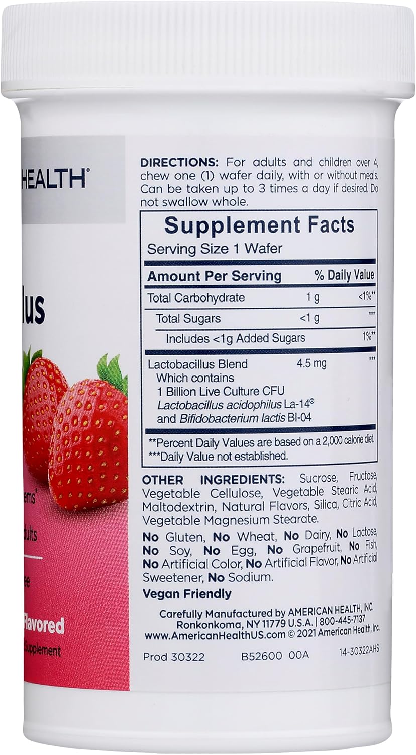 American Health Daily Chewable Tablet Acidophilus, 1 Billion Live Cultures, Beneficial Bacteria For The Digestive & Immune Systems, Strawberry, 60 Count : Health & Household