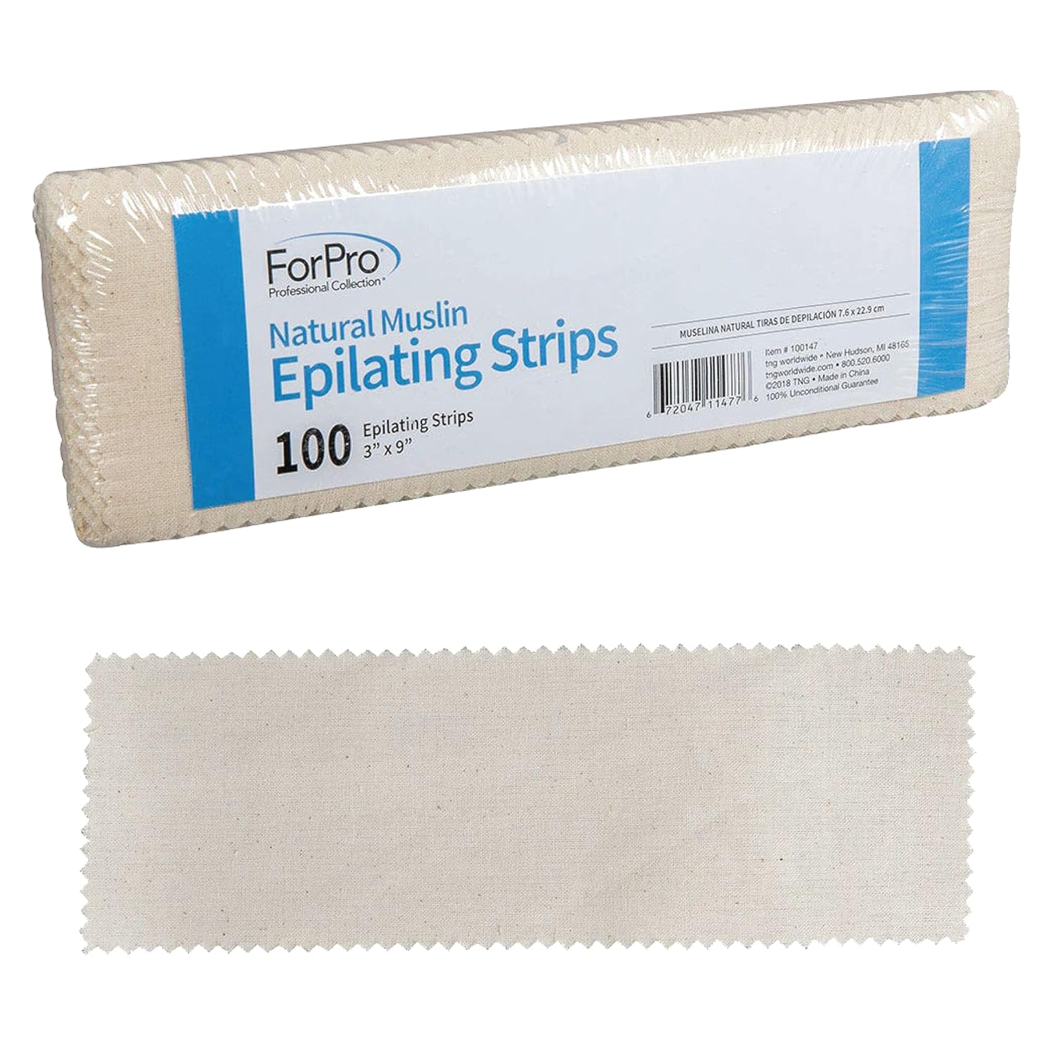 Forpro Natural Muslin Epilating Strips, Tear-Resistant, Pre-Cut Strips For Hair Removal, 3” W X 9” L, 100-Count