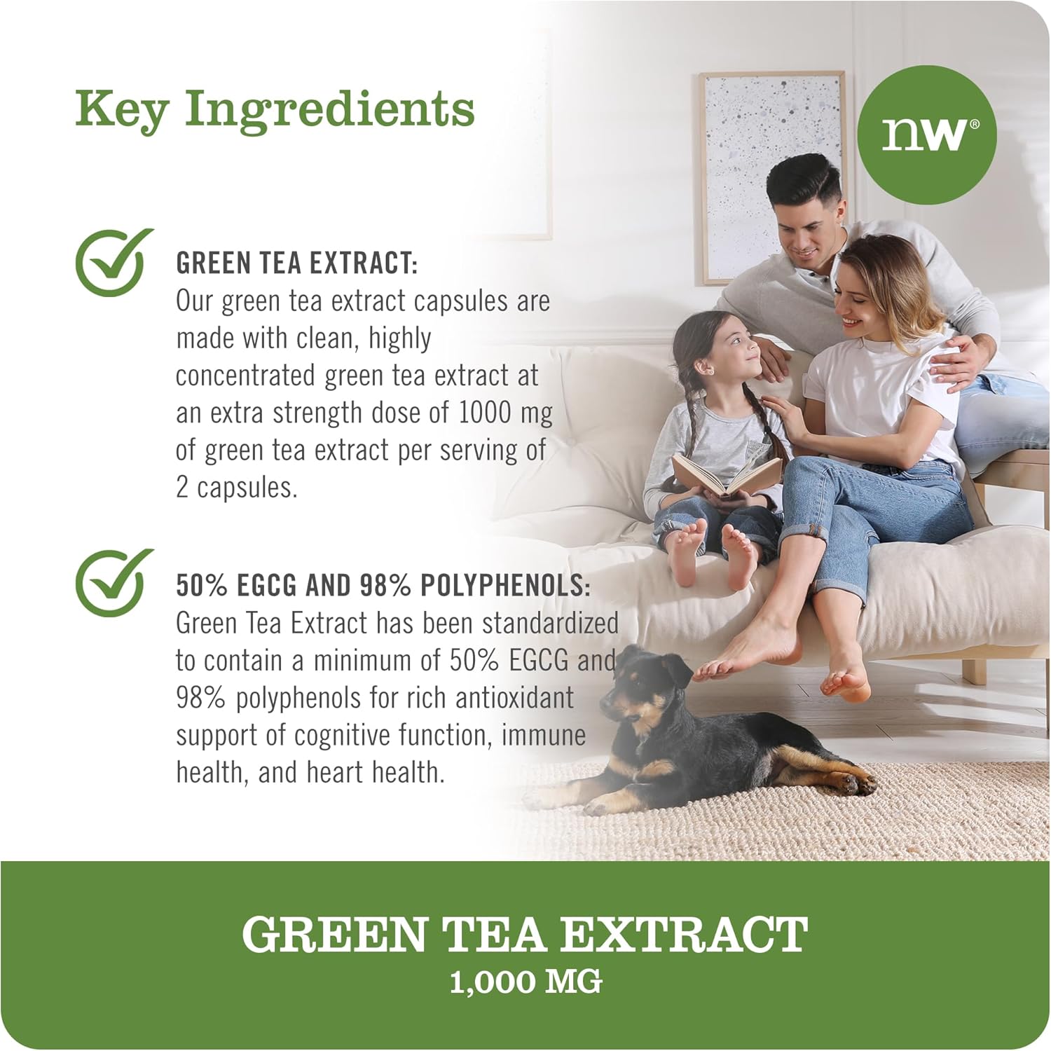 Naturewise Green Tea Extract Capsules 1000 Mg - 50% Egcg & 98% Polyphenols - Extra Strength Antioxidants For Heart Health And Energy - Vegan, Gluten Free, Non-Gmo - 60 Capsules[1-Month Supply]