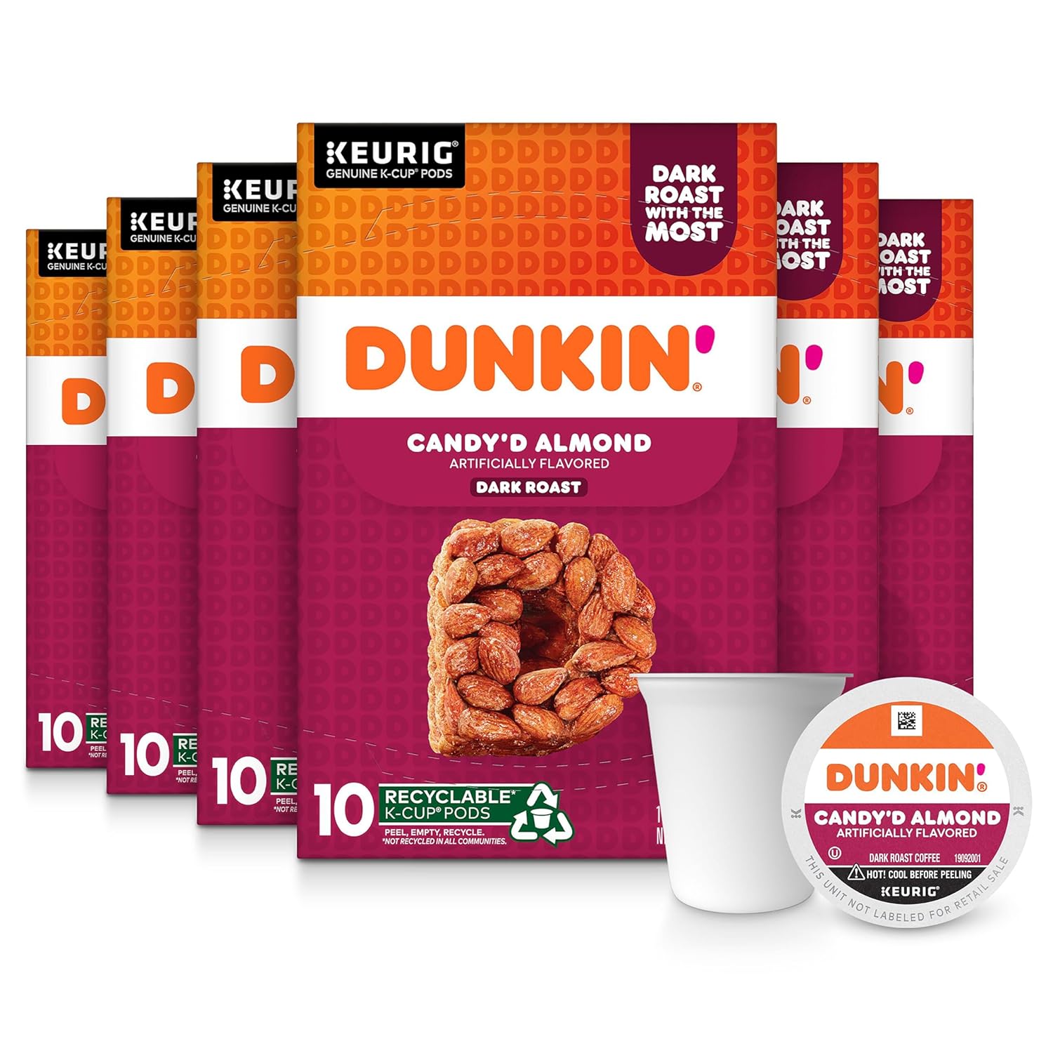 Dunkin' Candy'D Almond Dark Roast Flavored Coffee, 60 Keurig K-Cup Pods
