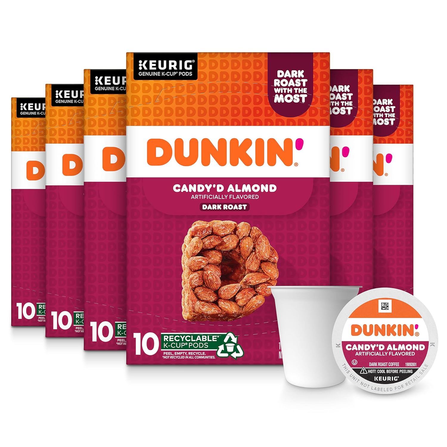 Dunkin' Candy'd Almond Dark Roast Flavored Coffee, 60 Keurig K-Cup Pods